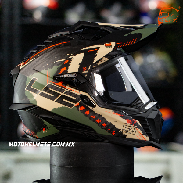Casco Carbono Ls2 Explorer Extend Verde Militar Mate Mx701