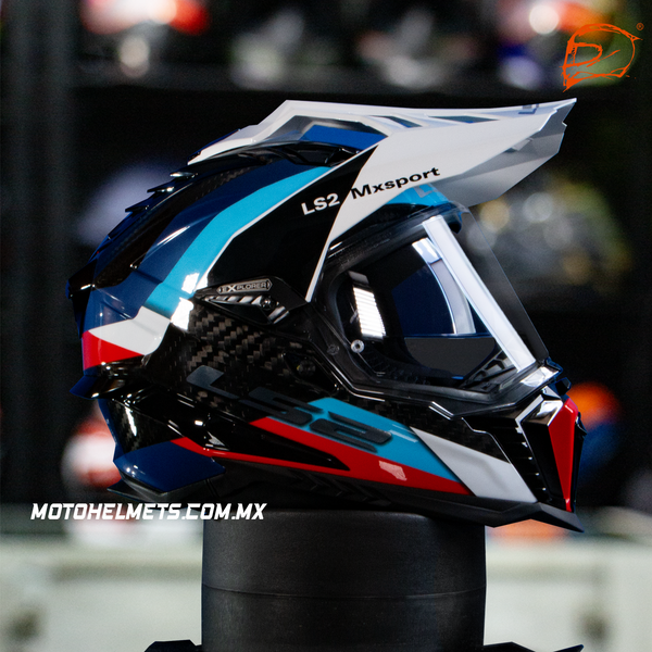 Casco Carbono LS2 Explorer Frontier C Azul Blanco Rojo