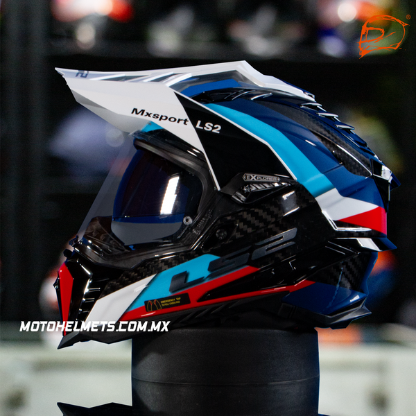 Casco Carbono LS2 Explorer Frontier C Azul Blanco Rojo