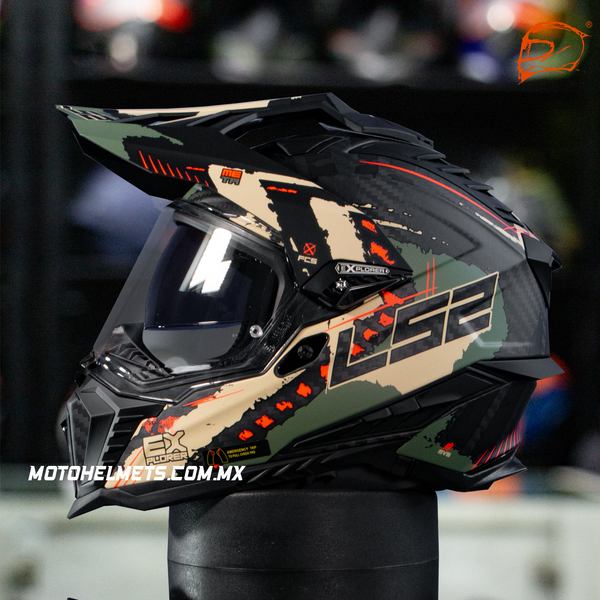 Casco Carbono Ls2 Explorer Extend Verde Militar Mate Mx701