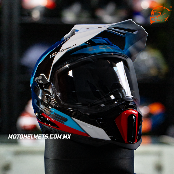 Casco Carbono LS2 Explorer Frontier C Azul Blanco Rojo