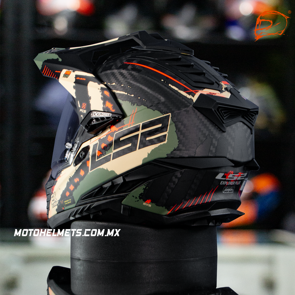 Casco Carbono Ls2 Explorer Extend Verde Militar Mate Mx701