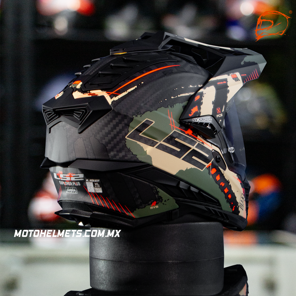 Casco Carbono Ls2 Explorer Extend Verde Militar Mate Mx701
