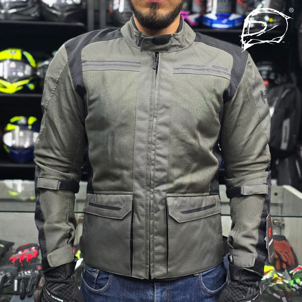 Chamarra Con protecciones Hebotech Cypher Gris Larga Mesh Impermeable