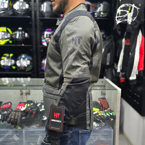 Chamarra Con protecciones Hebotech Cypher Gris Larga Mesh Impermeable