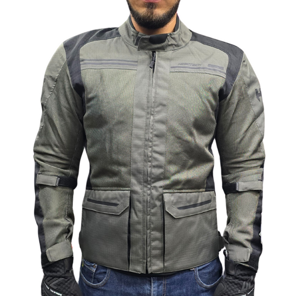 Chamarra Con protecciones Hebotech Cypher Gris Larga Mesh Impermeable