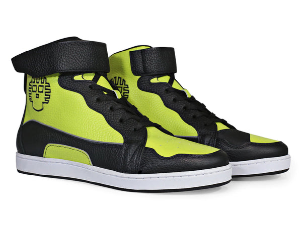 Tenis para moto Carmichael de piel unisex con protecciones Atacama Verde Fosfo