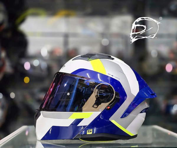 Casco Abatible Shaft 3820 SP Blanco Amarillo Azul Brillo