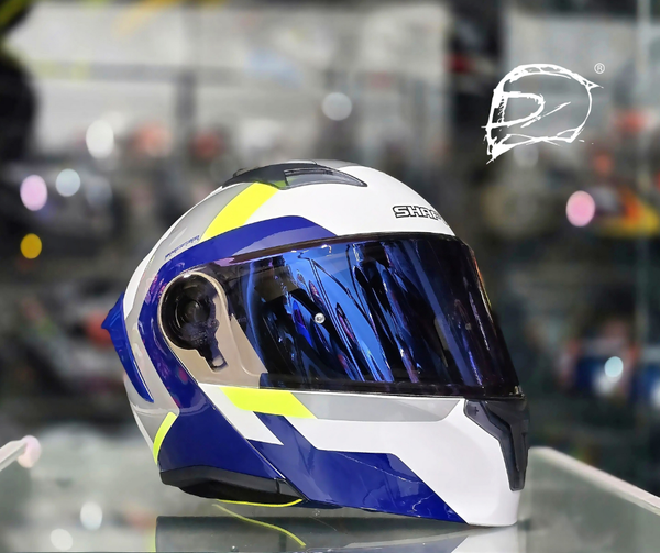 Casco Abatible Shaft 3820 SP Blanco Amarillo Azul Brillo