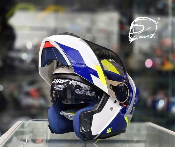 Casco Abatible Shaft 3820 SP Blanco Amarillo Azul Brillo
