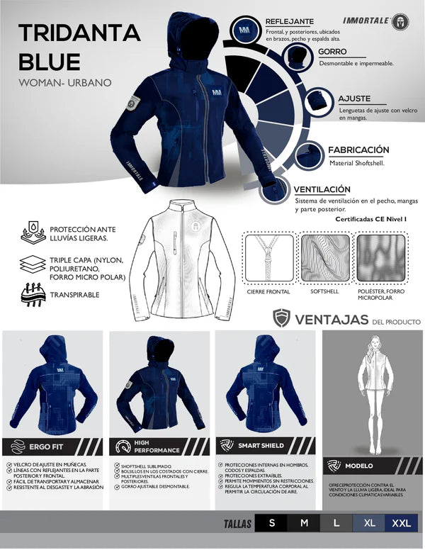 Chamarra Con Protecciones Immortale Dama Tridanta Azul