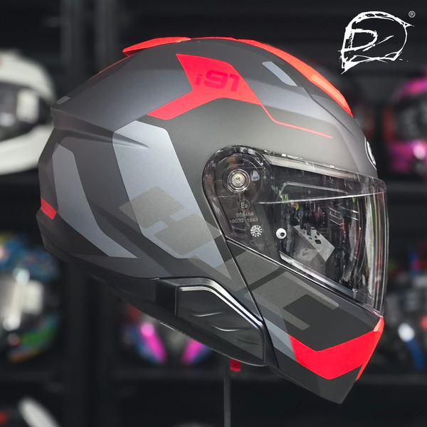 Casco Hjc I91 Abatible Carst Mate Negro Gris Rojo Ece