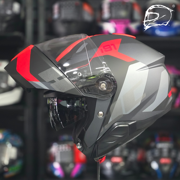 Casco Hjc I91 Abatible Carst Mate Negro Gris Rojo Ece