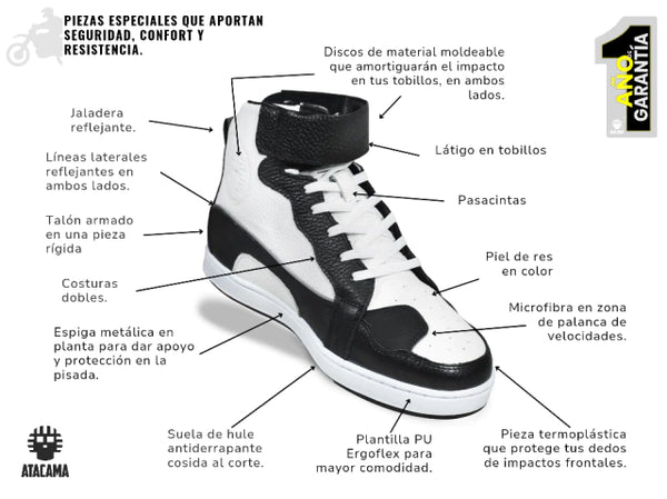 Tenis para moto Roger de Piel Unisex gris con protecciones Atacama