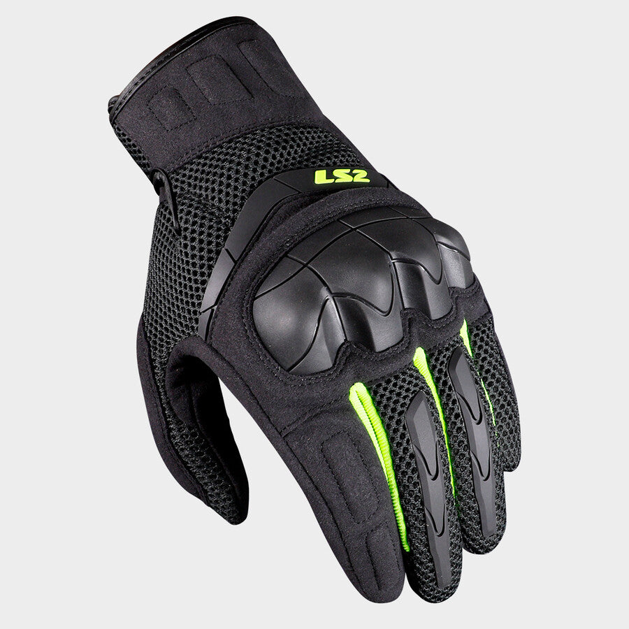 Guantes Ls2 Kubra Textil Negro Amarillo Fluo