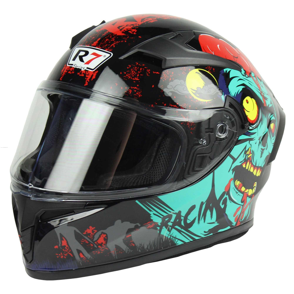 Casco Cerrado R7 Racing R7-108 Calavera Negro Aqua – Moto Helmets