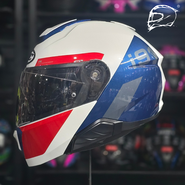 CASCO ABATIBLE HJC I91 BINA MC21 BLANCO AZUL ROJO