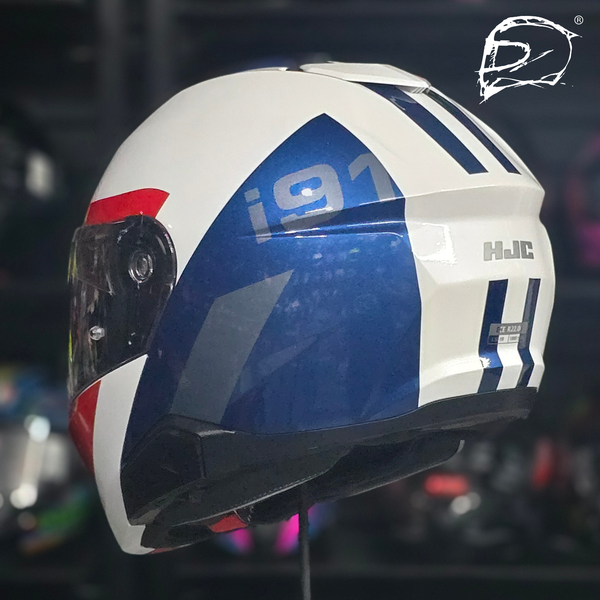 CASCO ABATIBLE HJC I91 BINA MC21 BLANCO AZUL ROJO