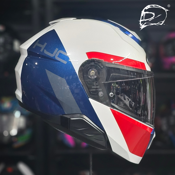 CASCO ABATIBLE HJC I91 BINA MC21 BLANCO AZUL ROJO