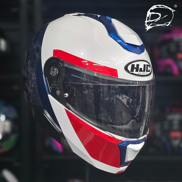 CASCO ABATIBLE HJC I91 BINA MC21 BLANCO AZUL ROJO