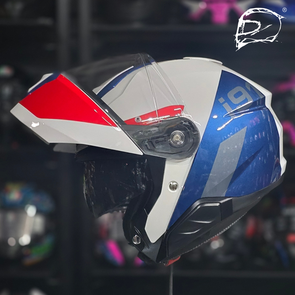 CASCO ABATIBLE HJC I91 BINA MC21 BLANCO AZUL ROJO