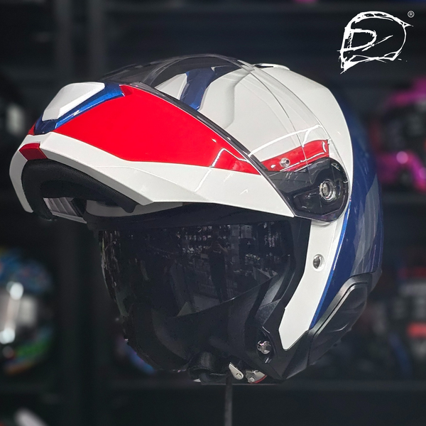 CASCO ABATIBLE HJC I91 BINA MC21 BLANCO AZUL ROJO