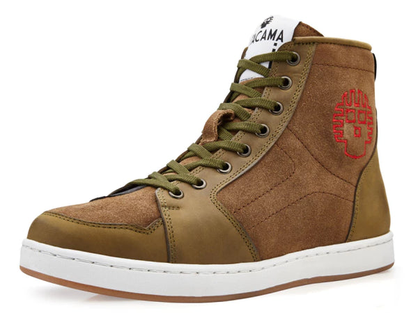 Tenis para moto urbano olivo de Piel Unisex con protecciones Atacama Fermin Gamuza