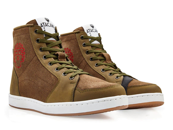 Tenis para moto urbano olivo de Piel Unisex con protecciones Atacama Fermin Gamuza