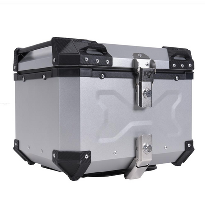 BAUL TRASERO MOTOCICLETA R7 ALUMINIO PLATA 45 LTS