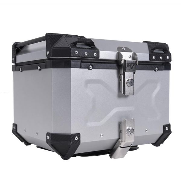 BAUL TRASERO MOTOCICLETA R7 ALUMINIO PLATA 45 LTS