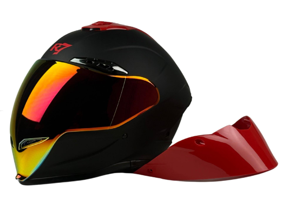 Casco Integral R7 Racing Arrow Negro Mate Big Spoiler Rojo