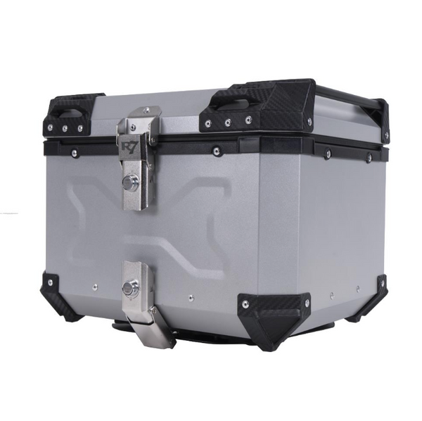 BAUL TRASERO MOTOCICLETA R7 ALUMINIO PLATA 45 LTS