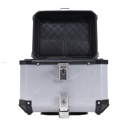 BAUL TRASERO MOTOCICLETA R7 ALUMINIO PLATA 45 LTS