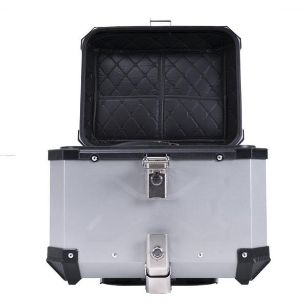 BAUL TRASERO MOTOCICLETA R7 ALUMINIO PLATA 45 LTS