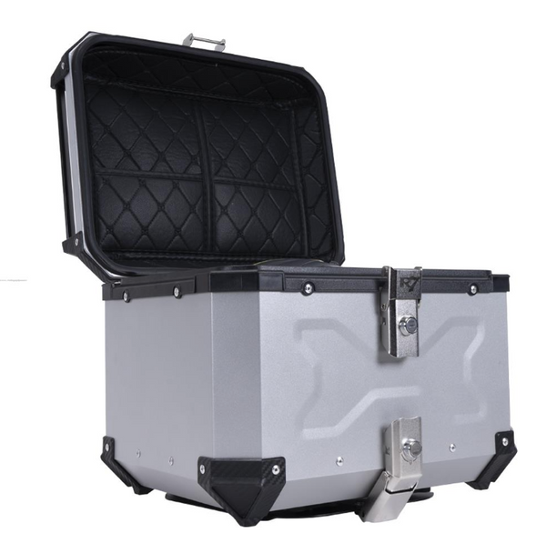 BAUL TRASERO MOTOCICLETA R7 ALUMINIO PLATA 45 LTS