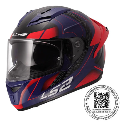 Casco Integral LS2 Con Intercomunicador y Luz Led Fusion Nexus Azul Rojo Mate FF806