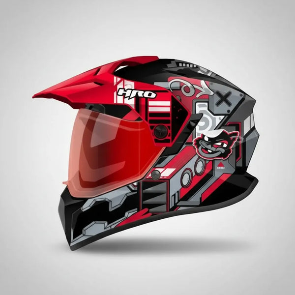 Casco Hro Casco Mx340 Dv Cybok Gris/rojo Brillo Visor Rojo
