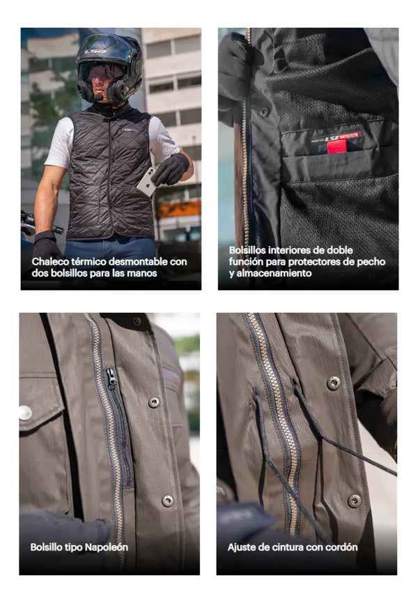 Chamarra LS2 Deportiva Café Liberty Textil