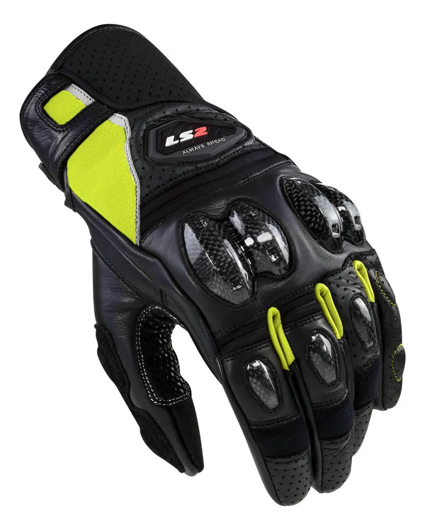 Guantes Ls2 Spark Il Leather Negro Amarillo Fluo