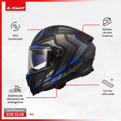 Casco Ls2 Vector II C Alizer Azul Negro Mate FF811