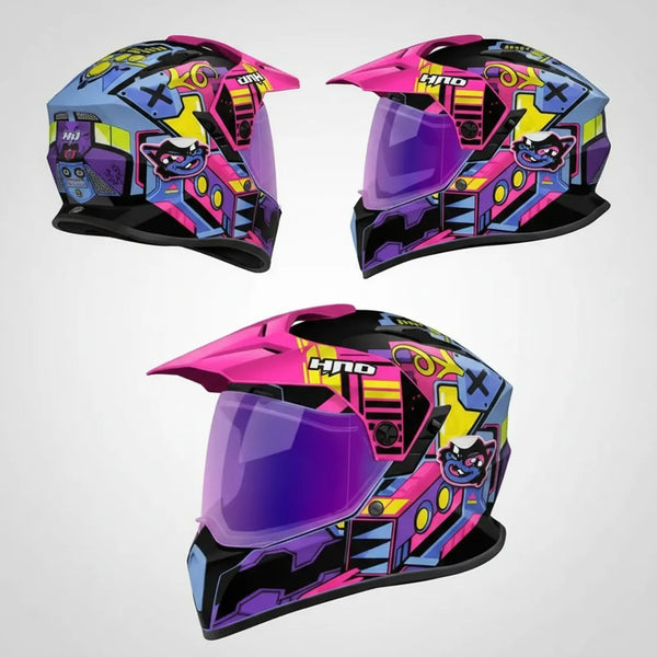 Casco Hro Mx340 Dv Cybok Púrpura/rosa Brillo Visor Morado