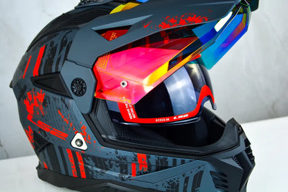 Casco LS2 Crosss City  Pioneer II Crazy Negro Rojo Mate  MX702