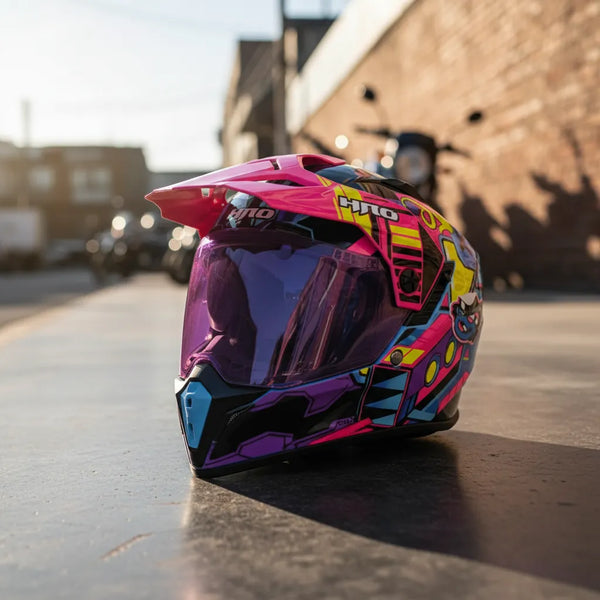 Casco Hro Mx340 Dv Cybok Púrpura/rosa Brillo Visor Morado