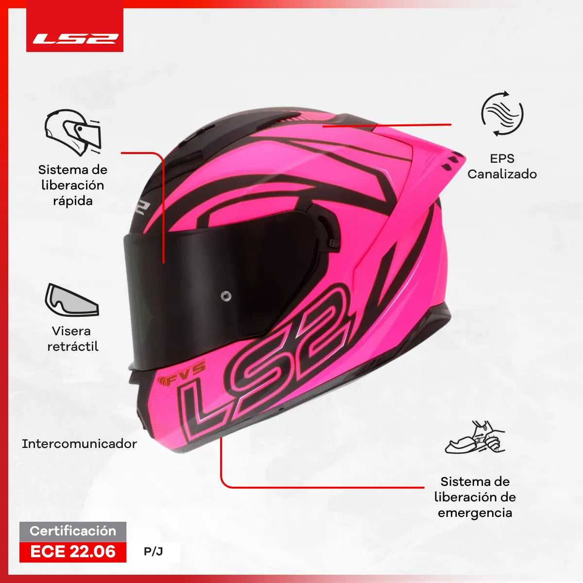 Casco Integral LS2 Con Intercomunicador integrado Y Led Fusion Rosa Negro Mate FF806