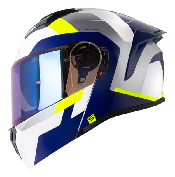Casco Abatible Shaft 3820 SP Blanco Amarillo Azul Brillo