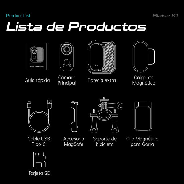Blaise K1 Cámara Deportiva 4k 30fps 20mp 6 Ejes Negra