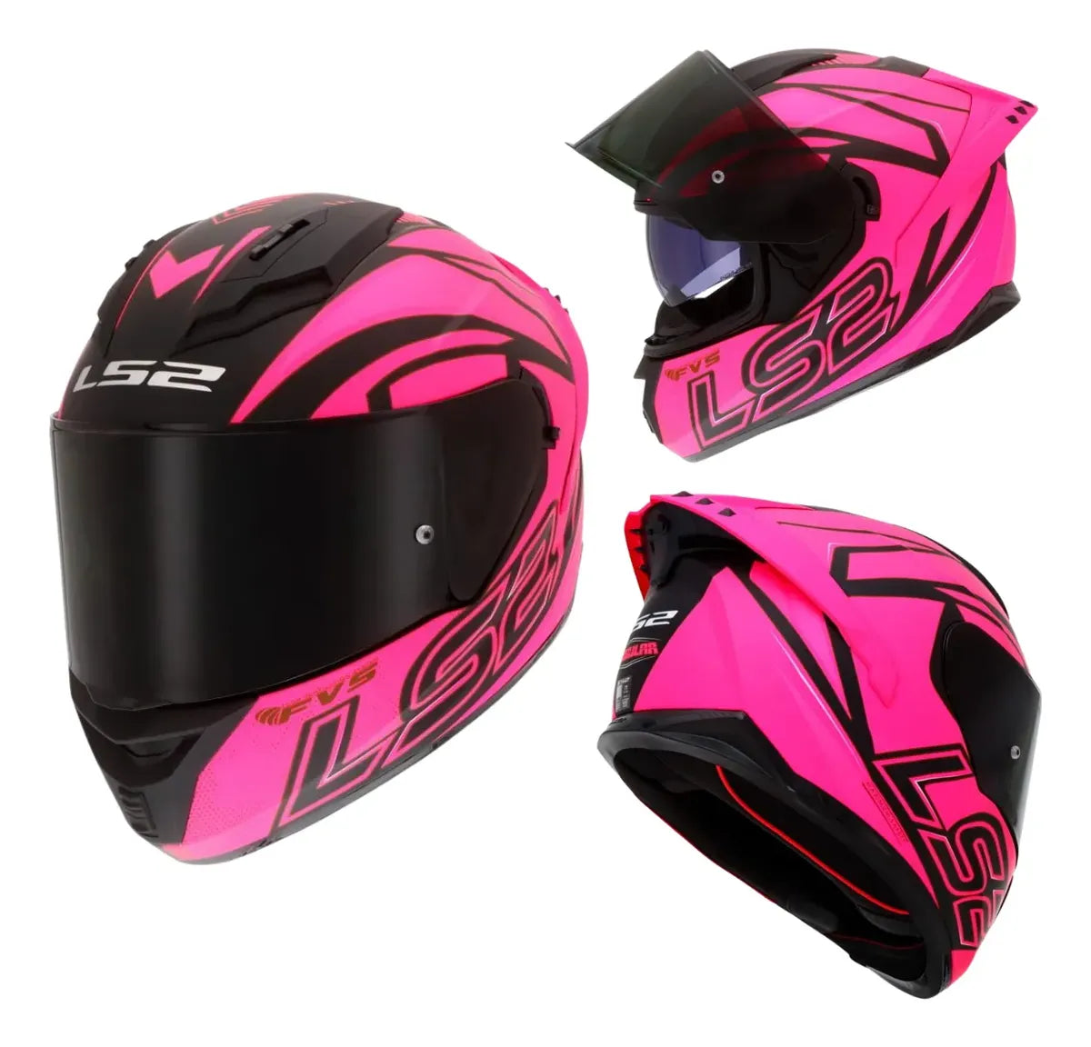 Casco Integral LS2 Con Intercomunicador integrado Y Led Fusion Rosa Negro Mate FF806