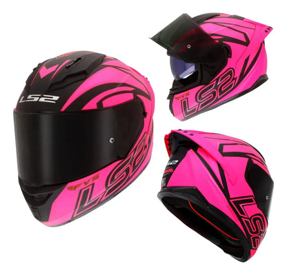 Casco Integral LS2 Con Intercomunicador integrado Y Led Fusion Rosa Negro Mate FF806