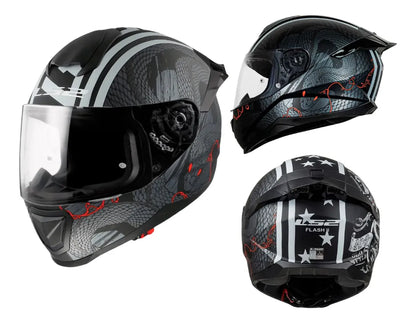 Casco Integral LS2 Con Intercomunicador integrado Flash Serpent Negro Gris Rojo Mate FF802