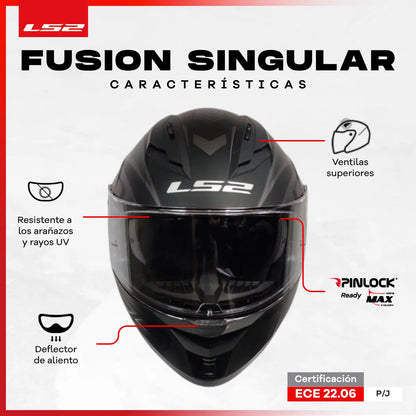 Casco Integral LS2 Con Intercomunicador integrado Y Luz Led Fusion Gris Negro Mate FF806